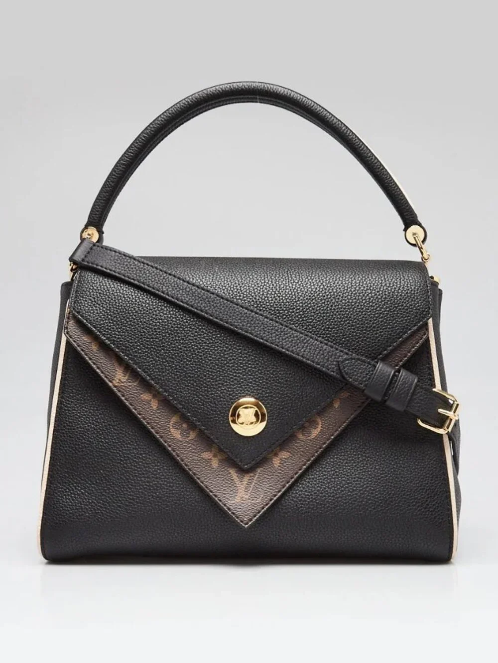 Louis Vuitton Black Leather and Monogram Coated Canvas Double V Bag